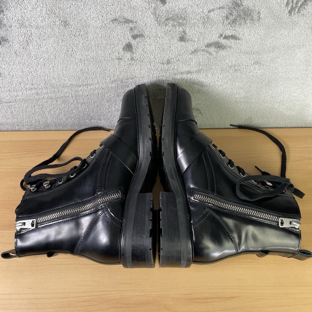 All Saints Boots Womens 39 US 9 Black Donita Leather Combat Buckle Cap Toe Lug - Picture 10 of 16